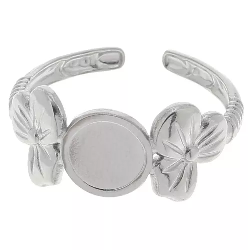 Anillo ajustable con motivo floral para cabujón de 6 mm T.53 a T.59 - Acero inoxidable 304