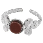 Anillo ajustable con motivo floral para cabujón de 6 mm T.53 a T.59 - Acero inoxidable 304