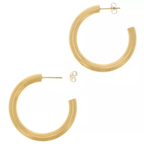Aros pendientes redondos de 40 mm de grosor - Acero inoxidable dorado 304 x2