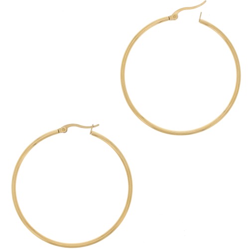 Aros pendientes de 50x2 mm - Acero inoxidable 304 Oro x2