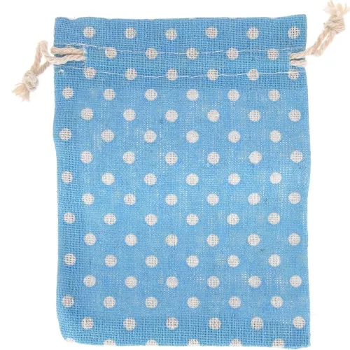 Bolsa de algodón con estampado de lunares para joyas - 95x135 mm - Azul claro - Blanco x1