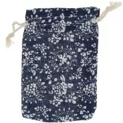 Bolsa de algodón con motivo abstracto para joyas - 95x135 mm - Azul noche - Blanco x1