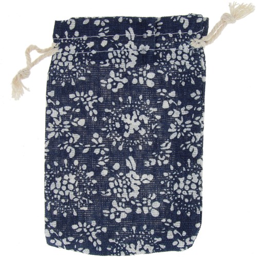 Bolsa de algodón con motivo abstracto para joyas - 95x135 mm - Azul noche - Blanco x1