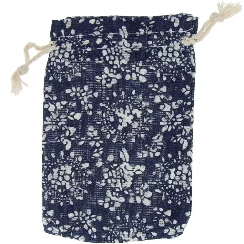 Bolsa de algodón con motivo abstracto para joyas - 95x135 mm - Azul noche - Blanco x1