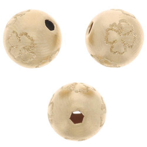 Cuenta redonda con grabado efecto diamante en forma de trébol de 8 mm en Gold filled x1