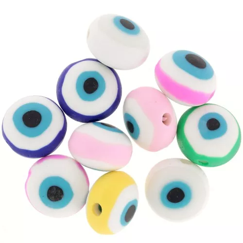 Surtido de cuentas redondas ojo de la suerte - arcilla polimérica 12mm Multicolor x10