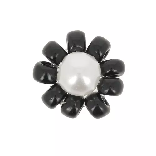 Abalorios flor - margarita - 10 mm - Negro - Blanco nacarado x1