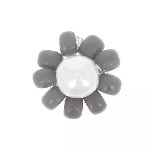Perlas de vidrio - Margarita - 10 mm - Gris oscuro - Blanco nacarado x1