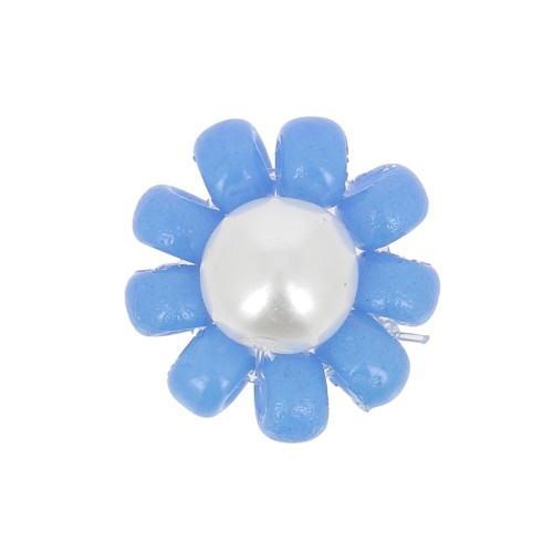 Perlas de vidrio - Margarita - 10 mm - Azul - Blanco nacarado x1