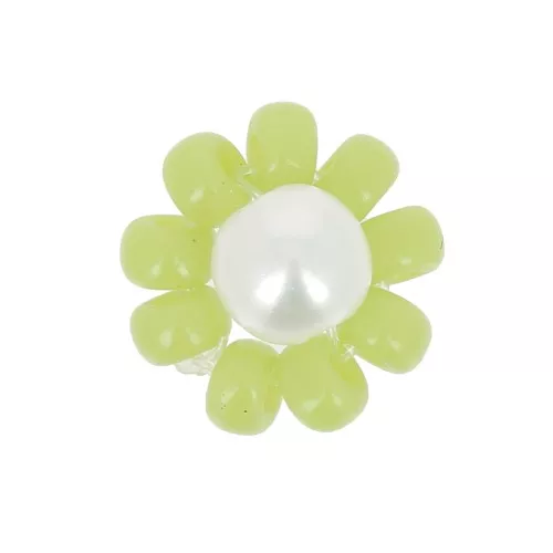 Perlas de vidrio - Margarita - 10 mm - Verde claro - Blanco nacarado x1