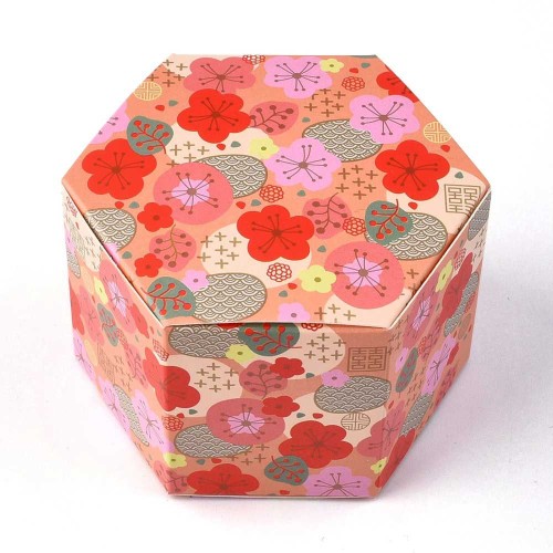 Caja de regalo DIY 8,5x7,5x5,5 cm Motivo floral - Naranja - Multicolor