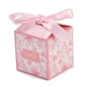Caja de regalo con cinta 7x7 cm - diseño de flores - rosa claro