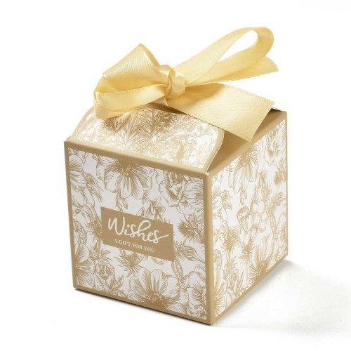 Caja de regalo con cinta 7x7 cm - diseño de flores - Arena