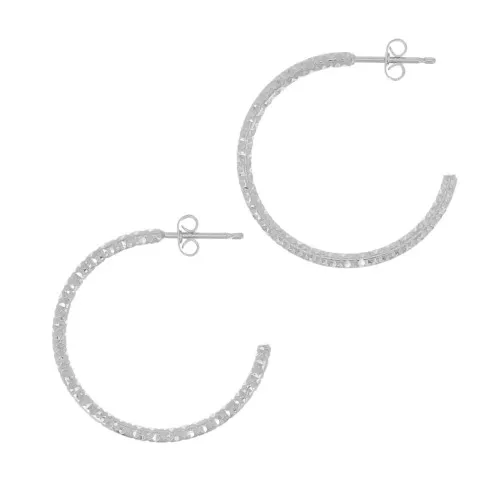 Pendientes de aro de diamante abierto 28 mm - Chapado en plata fina x2