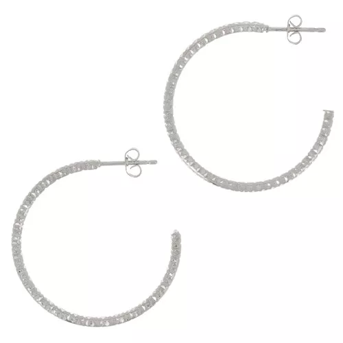 Pendientes de aro de 32 mm con corte de diamante - Chapado en plata fina x2