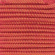 Cordón de poliéster trenzado e hilo metálico de 3 mm - Rojo - Oro x1m