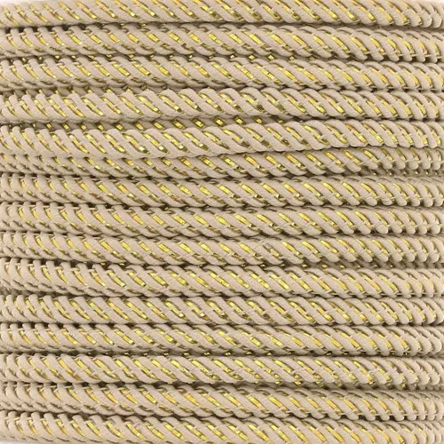 Cordón de poliéster trenzado e hilo metálico de 3 mm - Beige - Oro x1m