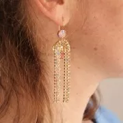 Mini Charm Rectángulo con óxido de zirconio 8,5x5 mm - Dorado - Fucsia x1