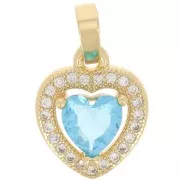 Colgante Corazón con óxido de zirconio 14x11 mm - Dorado - Cristal - Azul claro x1