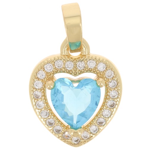 Colgante Corazón con óxido de zirconio 14x11 mm - Dorado - Cristal - Azul claro x1