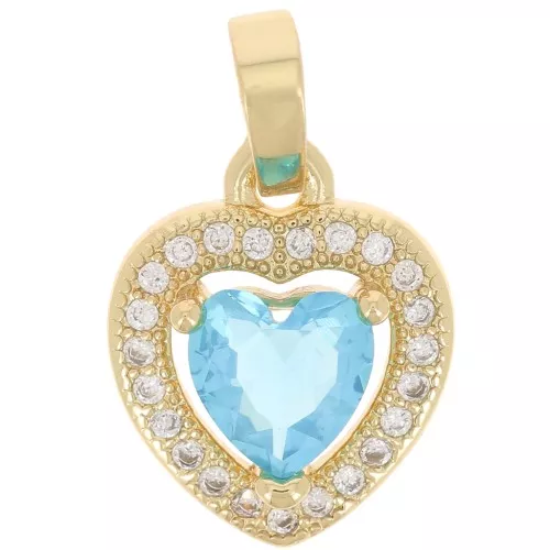 Colgante Corazón con óxido de zirconio 14x11 mm - Dorado - Cristal - Azul claro x1