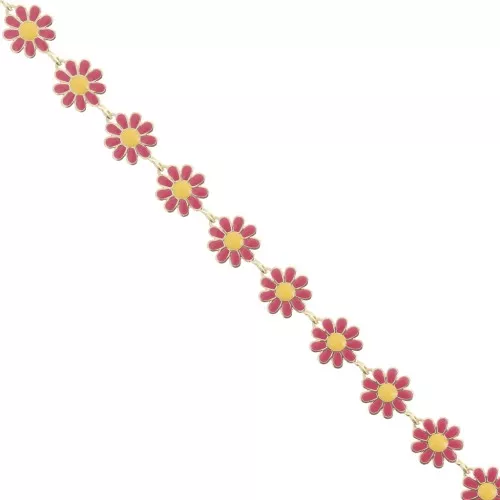 Cadena de margaritas de fantasía 10 mm oro - fucsia - amarillo x99cm