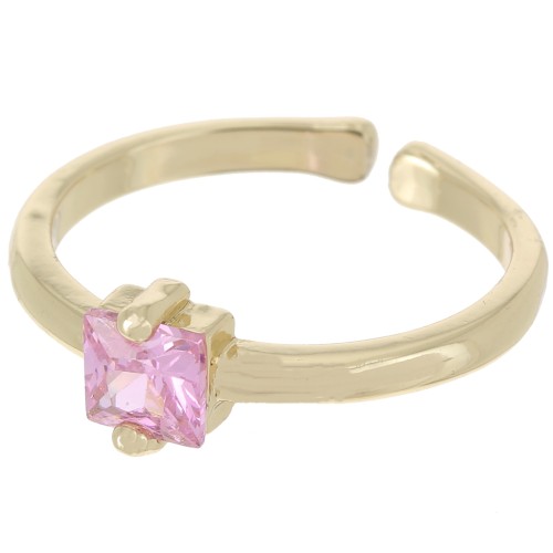 Anillo fino ajustable con óxido de zirconio cuadrada - Oro - Rosa claro x1