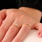 Anillo fino ajustable con óxido de zirconio cuadrada - Oro - Cristal x1