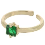 Anillo fino ajustable con óxido de zirconio cuadrada - Oro - Esmeralda x1