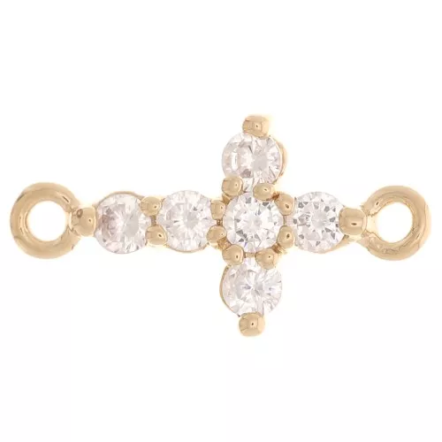 Espaciador de Cruz con óxido de zirconio 14x7.5 mm - 3 Micras de Oro - Cristal x1