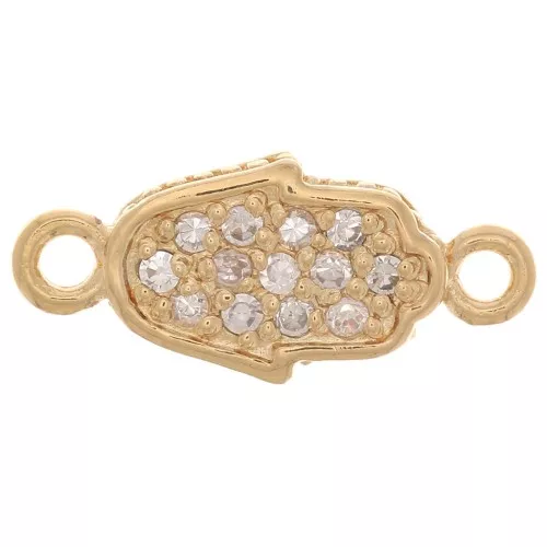 Espaciador de mano de Fatma con óxido de zirconio 16x7 mm - 3 micras chapado en oro - Cristal x1