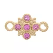 Entrepieza en cruz con óxido de zirconio 11x7 mm - 3 micras de dorado - Fucsia x1