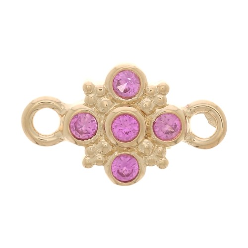 Entrepieza en cruz con óxido de zirconio 11x7 mm - 3 micras de dorado - Fucsia x1