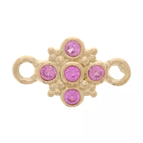 Entrepieza en cruz con óxido de zirconio 11x7 mm - 3 micras de dorado - Fucsia x1