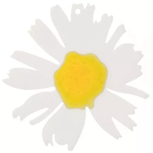 Colgante de acetato con forma de margarita 44x43 mm - Blanco - Purpurina amarilla x1