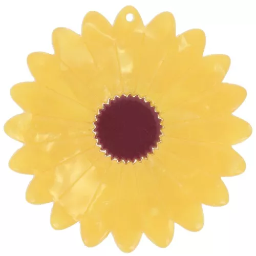 Colgante girasol de acetato 37 mm - Amarillo nacarado - Marrón x1
