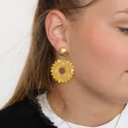 Colgante girasol de acetato 37 mm - Amarillo nacarado - Marrón x1