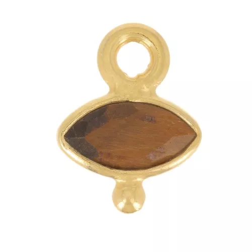 Charm ojo facetado y bola pequeña 9x7 mm - Plata 925 Oro Fino - Ojo de Tigre