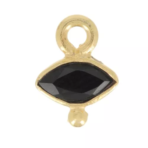 Colgante ojo facetado y bola pequeña 9x7 mm - Plata de ley 925 Oro fino - Ónix negro
