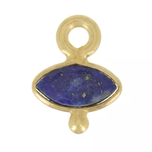 Breloque oeil facettée & petite boule 9x7 mm - Arg 925 Doré Or fin - Lapis lazuli