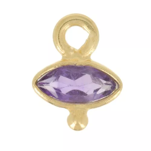 Charm de ojo facetado y bola pequeña 9x7 mm - Plata de ley 925 ORO - Amatista