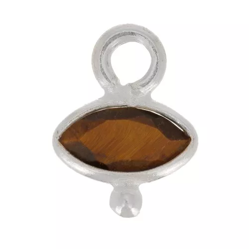 Ojo facetado y bola pequeña 9x7 mm - Plata de ley 925 - Ojo de tigre x1
