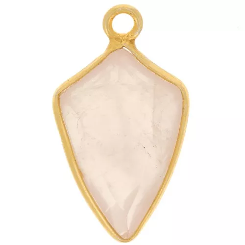 Colgante Flecha Facetada 20x11 mm - Plata de Ley 925 Dorada - Cuarzo Rosa x1