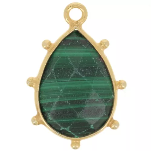 Colgante gota facetada y bolitas 19x13mm Plata 925 ORO - Malaquita