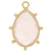 Colgante gota facetada y bolitas 19x13mm Plata 925 Oro Fino Cuarzo Rosa|raw }}