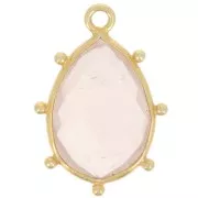 Colgante gota facetada y bolitas 19x13mm Plata 925 Oro Fino Cuarzo Rosa