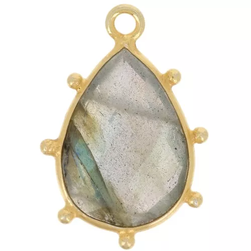 Colgante gota facetada y bolitas 19x13mm Plata 925 Oro fino Labradorita