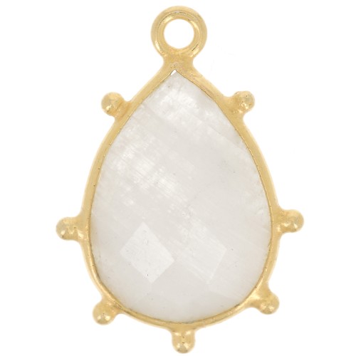 Colgante gota facetada y bolitas 19x13mm Ag925 Oro fino Piedra de Luna