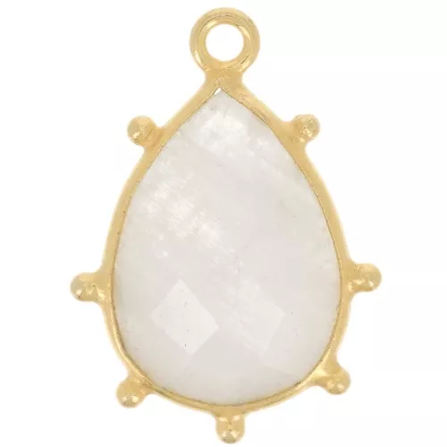 Colgante gota facetada y bolitas 19x13mm Ag925 Oro fino Piedra de Luna