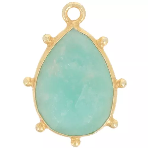 Colgante gota facetada y bolitas 19x13mm Plata 925 ORO - Amazonita